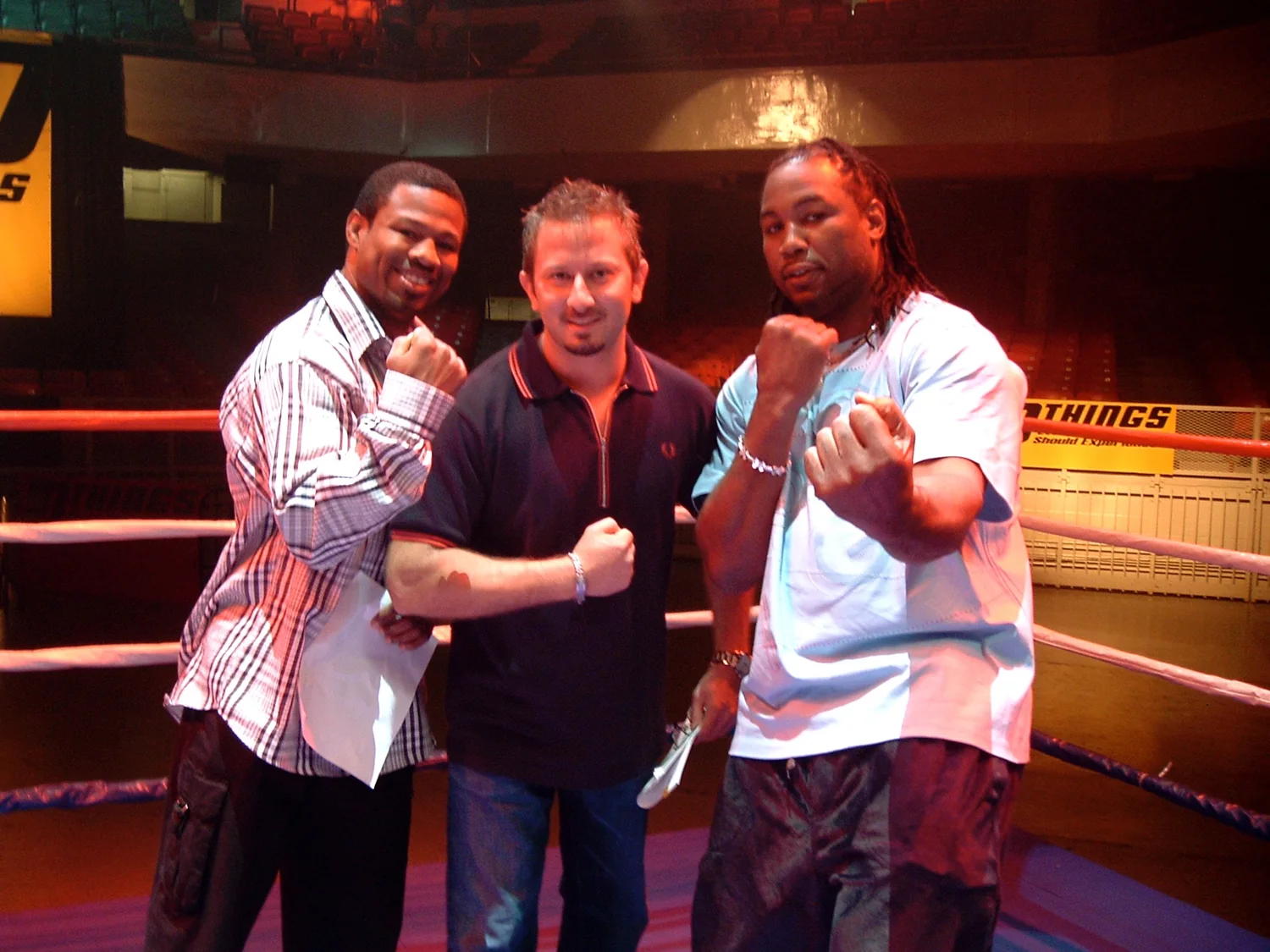 From left: “Sugar” Shane Mosley, Sergio Myers and Lennox Lewis during production of 10 Things Every Guy Should Experience.